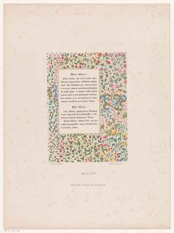 Book illumination with floral motif around a Latin text, anonymous, Gabriel Toudouze, c. 1829 - c. 1854 Canvas Print