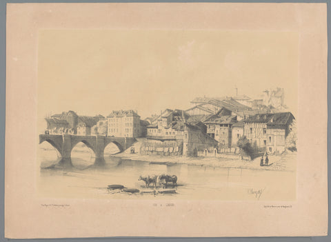 View of Limoges aan de Vienne, Hubert Clerget, 1840 Canvas Print