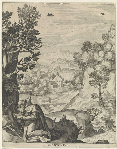 Saint Antonius in the jungle, Johann Sadeler (I), 1580 - 1600 Canvas Print