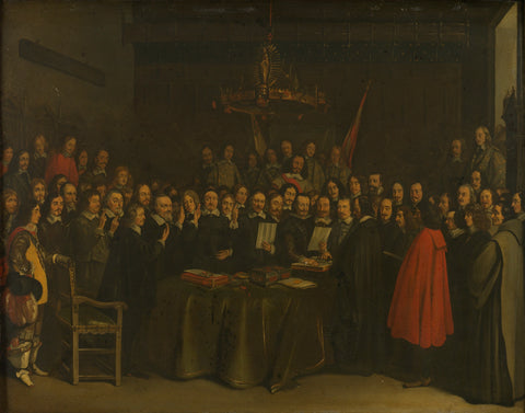 Ratification of the Peace of Münster between Spain and the Dutch Republic in the Town Hall of Münster, 15 May 1648, Gerard ter Borch (II) (copy after), 1648 - 1670 Canvas Print