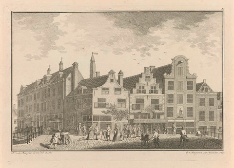 Houses on the Visbrug in Leiden, before the fire of 1766, Noah van der Meer (II), 1766 Canvas Print