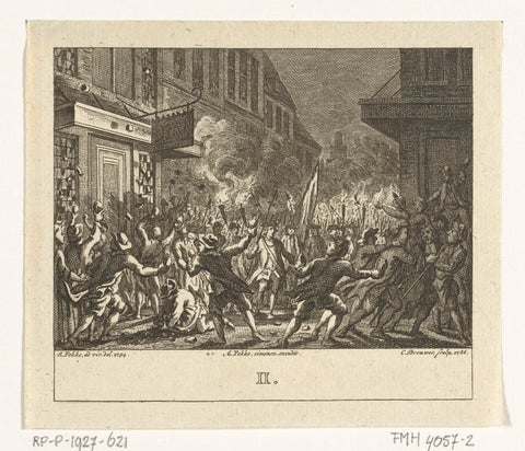 Revolt at the funeral of Daniël Raap before his death house in Amsterdam in 1754, Cornelis Brouwer, 1786 Canvas Print