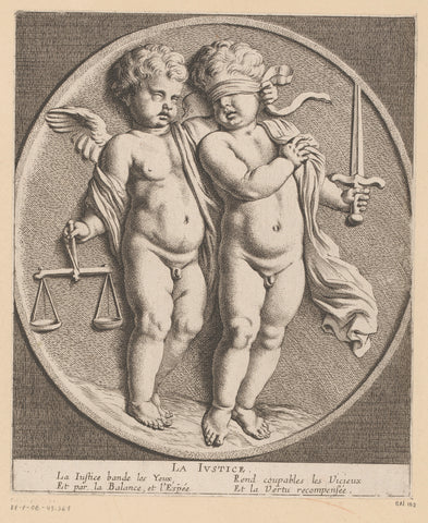 Two putti with attributes of Justitia, Louis Ferdinand I Elle, 1654 Canvas Print