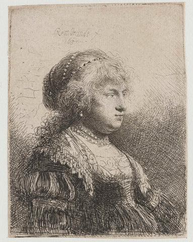 Saskia with pearls in her hair, Rembrandt van Rijn, 1634 Canvas Print