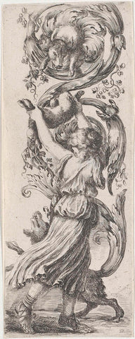 Ornament met meisje van achteren gezien, Stefano della Bella, 1620 - 1664 Canvas Print