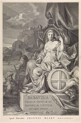 Maria Johanna of Savoy on a throne, Gerard Valck, 1682 Canvas Print