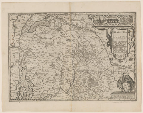 Map of the Duchy of Brabant with a view of Mechelen, Antwerp and the Palace on the Koudenberg in Brussels, Pieter van der Keere, 1617 - 1622 Canvas Print