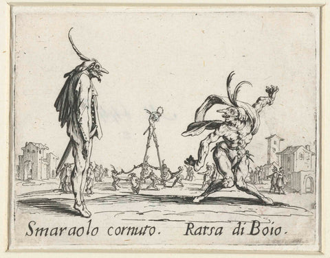 Two street artists as Smaraolo cornuto and Ratsa di Boio, Jacques Callot, 1621 - 1622 Canvas Print