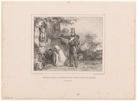 Soldier and praying old woman with child, Nicolas Toussaint Charlet, 1836 Canvas Print