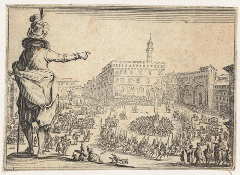 Man in a feathered hat at the Piazza della Signoria in Florence, Jacques Callot, 1621 Canvas Print