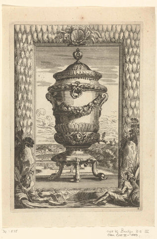 Water fountain on dolphin-shaped legs, Jean Lepautre, c. 1655 - c. 1678 Canvas Print