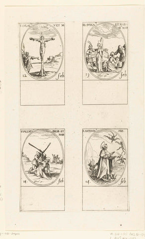 Saint Eulalia, Saint Fusca and Saint Maura, Saint Valentinus, Saint Antoninus Abbot (February 12-14), Jacques Callot, 1632 - 1636 Canvas Print