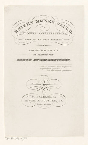 Title page for: H.L.H. von Pückler-Muskau, Reizen mijner jeugd. From my inteekeningen for me and for others, 1836, anonymous, 1836 Canvas Print