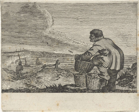 Dune landscape with a man with three baskets, Gillis van Scheyndel (I), 1618 - 1645 Canvas Print