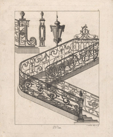 Wrought iron stair gate, Johann Thomas Hauer, 1758 - 1820 Canvas Print