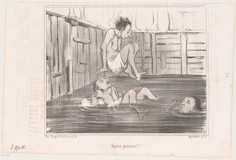 Man jumps above other man into the pool, Honoré Daumier, 1840 Canvas Print