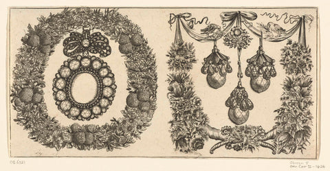 Four jewels in twee cartouches, Daniel de Lafeuille, 1650 - 1709 Canvas Print