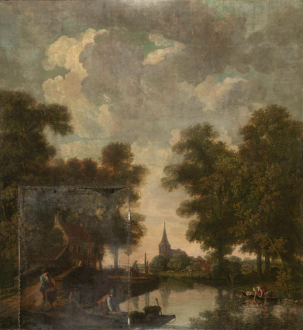 Wallpaper painting with a Dutch landscape with river, Jurriaan Andriessen (attributed to), c. 1776 Canvas Print