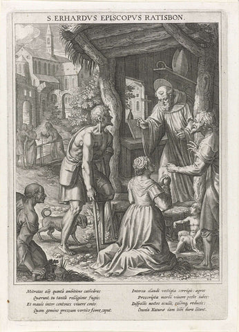 Saint Odilia kneels before Saint Erhard, Raphaël Sadeler (I), 1615 Canvas Print