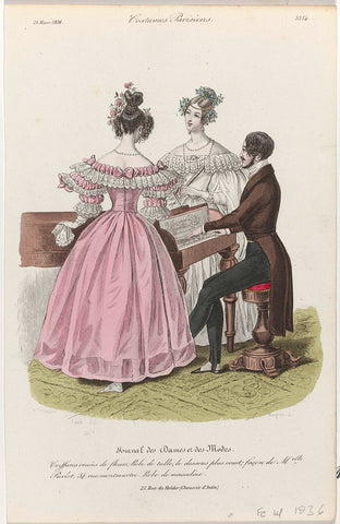 Journal des Dames et des Modes, Costumes Parisiens, 25 March 1836, (3354): Coeffures ornée de fleurs (...), Jean Denis Nargeot, 1836 Canvas Print