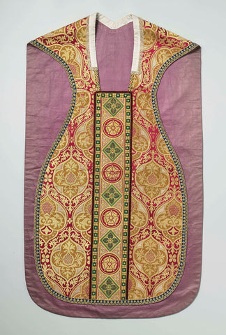 Chasuble of silk with a pattern of four passes within oval fields, anonymous, 1850 - 1900 Canvas Print