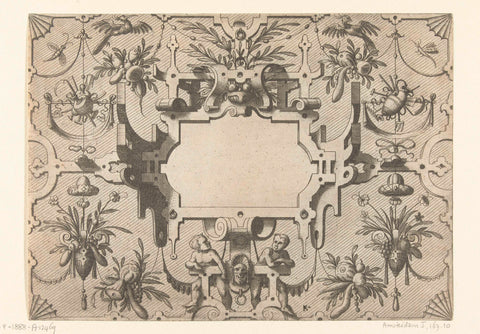 Cartouche surrounded by grotesques, Johannes or Lucas van Doetechum, c. 1555 - c. 1560 Canvas Print