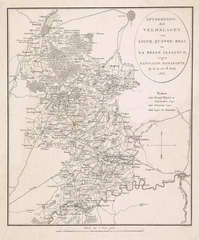 Plan of the battles at Quatre-Bras and Waterloo, 16-18 June, 1815, Johannes Fredericus Lange, 1815 - 1816 Canvas Print
