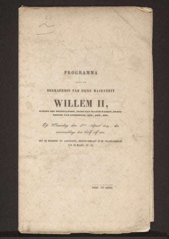 Program for the funeral of His Majesty William II, Conrad Fuhri, 1849 Canvas Print