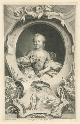 Portrait of Carolina, Princess of Orange-Nassau, Jacob Houbraken, 1754 Canvas Print