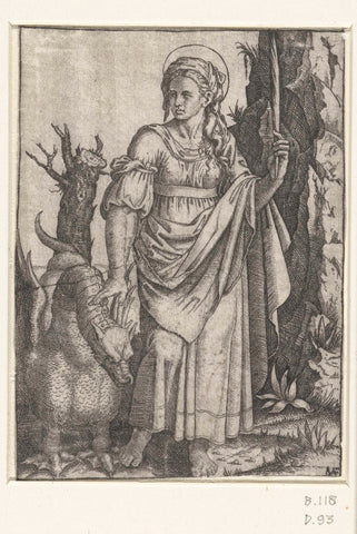 Saint Margaret of Antioch with dragon, Marcantonio Raimondi, 1500 - 1510 Canvas Print