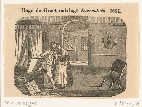 De vlucht van Hugo de Groot uit Loevestein, 1621, anonymous, 1800 - 1899 Canvas Print