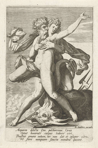 Neptunus surprises Caenis, Johann Sadeler (I), after 1580 - before 1628 Canvas Print