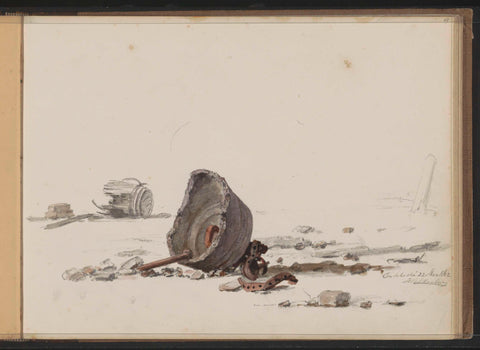 Landscape with stones and a broken barrel in Enschede, Hendrik Valkenburg, 1862 Canvas Print