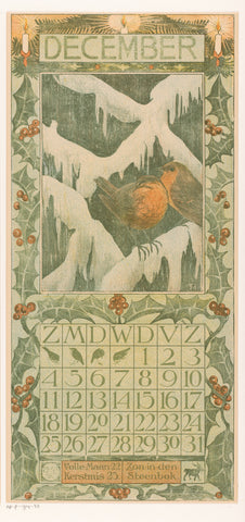 Calendar sheet December with robins, Theo van Hoytema, 1903 Canvas Print