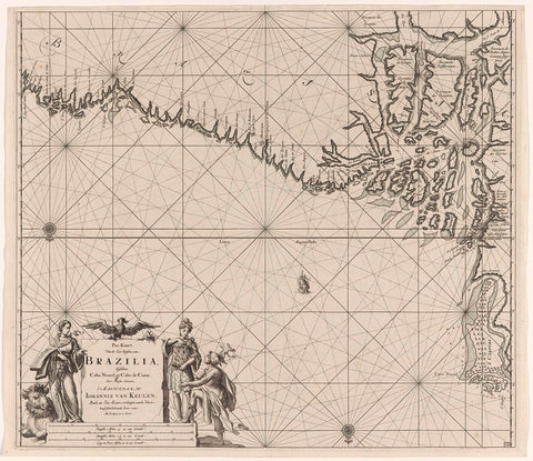 Map of part of the coast of Brazil with the delta of the Amazon river, Jan Luyken, 1683 - 1799 Canvas Print