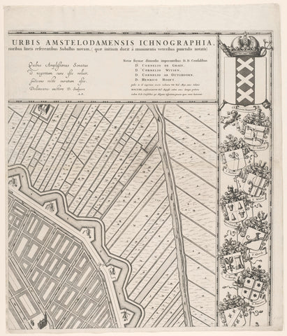 Map of Amsterdam with design and execution of the Fourth Explanation (third part), Julius Mülhüssen, 1721 - 1774 Canvas Print