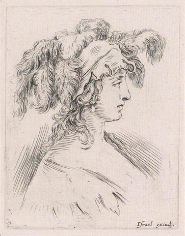 Bust of a woman with hat with plumes, in profile to the right, Stefano della Bella, 1620 - 1664 Canvas Print