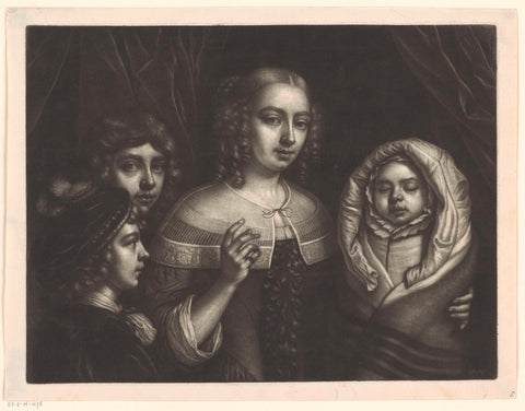 Portrait of a young woman with three children, Wallerant Vaillant, 1658 - 1677 Canvas Print