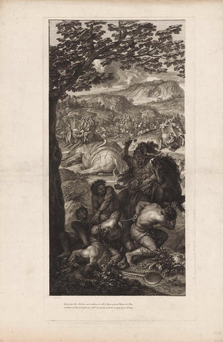 Poros wounded in the battle with Alexander the Great (plate 1), Gérard Audran, 1678 Canvas Print