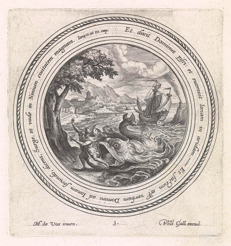 The fish spews Jonah out on land, Crispijn van de Passe (I), 1580 - 1588 Canvas Print