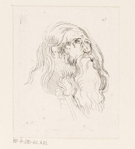 Head of a bearded man looking up, Anne Claude Philippe Caylus, 1735 Canvas Print