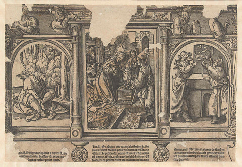 The worship by a shepherd, burning bush and the flourishing staff of Aaron, Jacob Cornelisz van Oostsanen, 1525 - 1530 Canvas Print