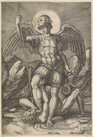 Archangel Michael and the Dragon, Agostino Veneziano, 1500 - c. 1536 Canvas Print