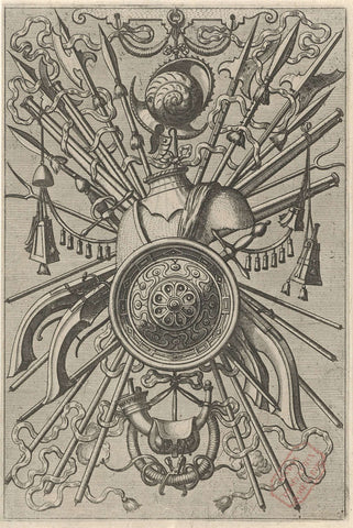 Flat decoration, consisting of an armoured trophy, Johannes or Lucas van Doetechum, 1572 Canvas Print