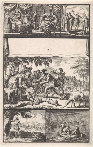 William II, King of England, mortally struck by an arrow during the hunt, Jan Luyken, 1696 Canvas Print