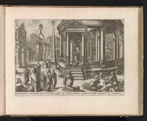 Zacharias on the steps of the temple, Luke of Doetechum, 1585 Canvas Print