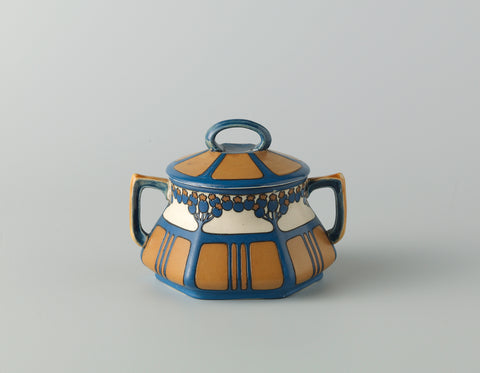 Sugar bowl lid, belonging to a tea set of chromolith stoneware, decorated in blue and yellow-brown, Villeroy & Boch Ceramic Werke K.G., c. 1911 - c. 1912 Canvas Print