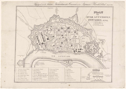 Map of Antwerp and the Citadel, 1832, Morris Jacob Dessaur, 1832 - 1833 Canvas Print