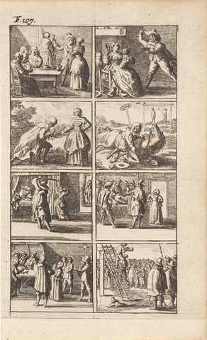 Story with depictions of murder and death penalty (F. 107.), Abraham Dircksz. Santvoort, 1667 Canvas Print