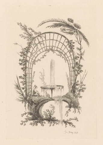 Fountain under pergola, Jeanne Deny, 1770 Canvas Print